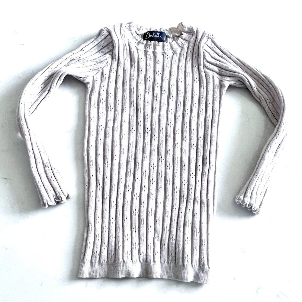 Belati girls ribbed eyelet ecru nuetral sweater size 7